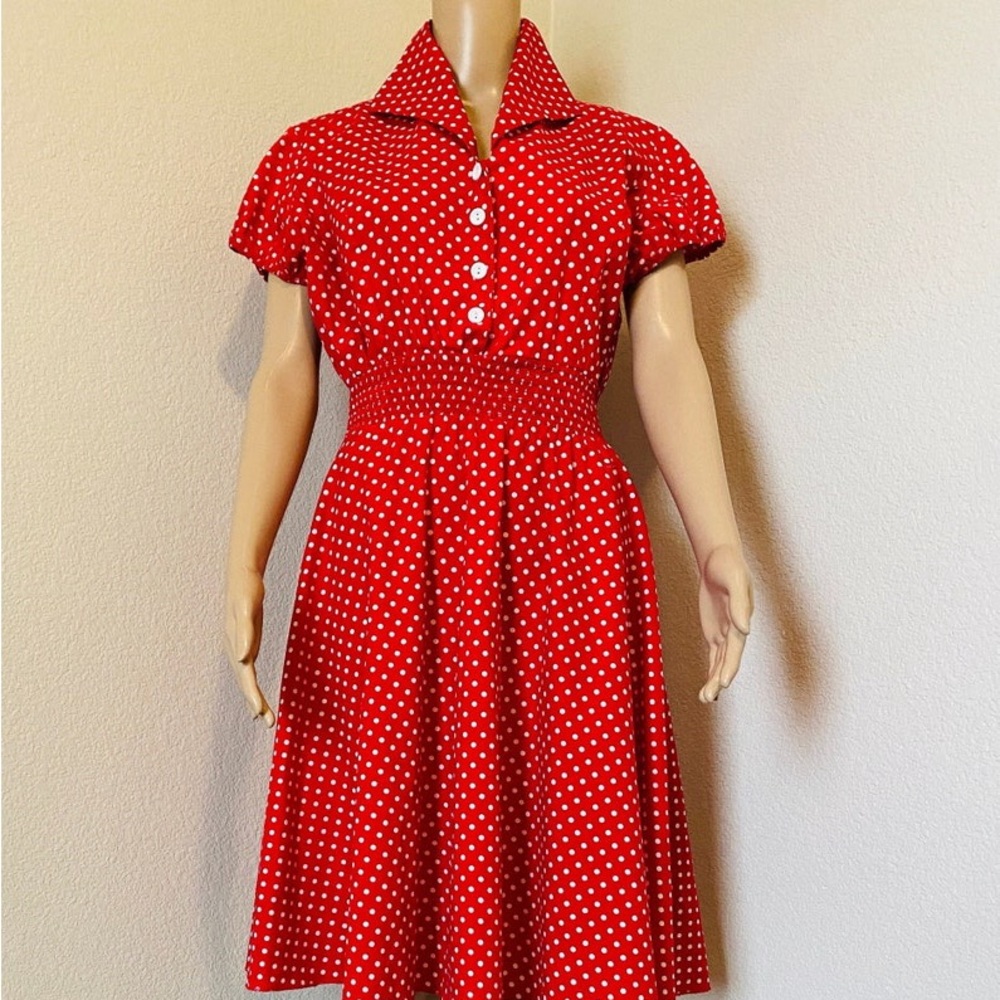 Sara Vibrant Red A-Line Skirt with Dots